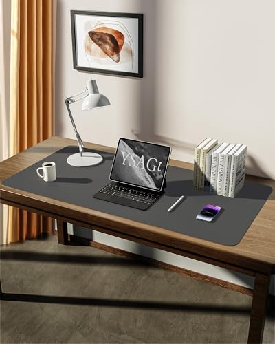 Image of YSAGi Leather Desk Mat, Large Mouse Mat, 90 x 43 cm, Dark Grey | Non-Slip Desk Pad, Keyboard Mat, Waterproof Table Protector Desk Accessories for Office & Home