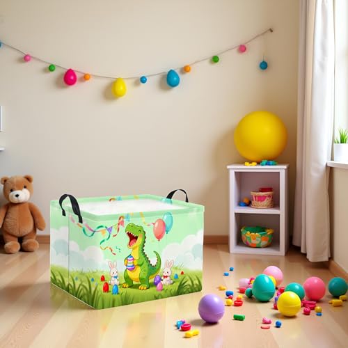 Image of Rectangular Easter Basket for Home Kitchen Baby Girls Basket Cute Storage Bin Organizer Shelf Book Room Decor(Happy Dinosaur)