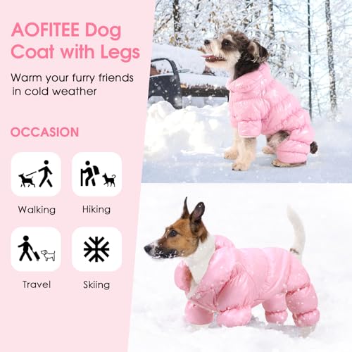 AOFITEE Dog Winter Coat, Waterproof Dog Jacket, Fullbody Dogs Winter Coat Snowsuit, Windproof Puppy Puffer Jacket Snow Suit with Legs, Pet Fleece Vest, Cold Weather Coats for Small Dogs, Pink XL by AOFITEE - Image 2