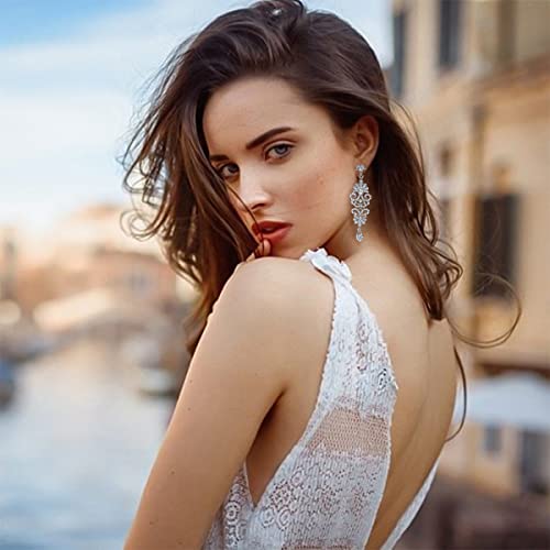 Mecresh Silver Vintage Style Wedding Crystal Rhinestone Cluster Chandelier Hollow Dangle Earrings #TOP1