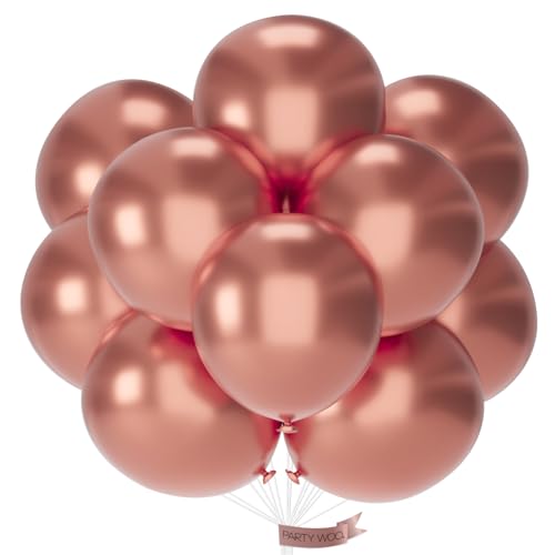Image of PartyWoo Rose Gold Balloons 20pcs 18 Inch Metallic Chrome Rose Gold Balloons for Wedding Anniversary Sweet 16 Baby Shower Bridal Shower Bridgerton Floral Birthday Party Decorations Rose Gold-G107