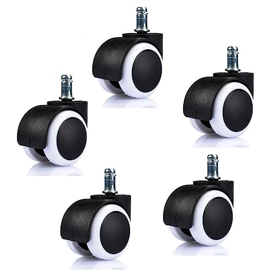 Image of SELTOS Pin Twin Caster, Wheels for Office Chairs (Black & White) (Set of 5)