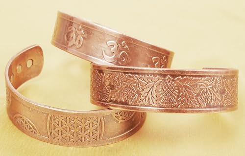 Image of Touchstone copper bracelets | gift for men women |adjustable 100% pure solid real magnetic jewelry | handmade bracelet set combo | rope braided tibetan bangles.