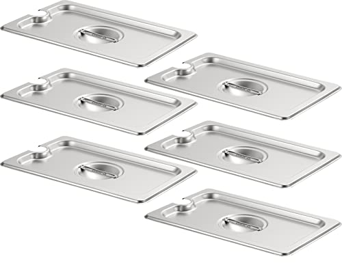 CURTA 6-Pack 1/4 Size Slotted Steam Table Pan Cover, Lid with Handle, NSF, Hotel &amp; Catering Food Cover