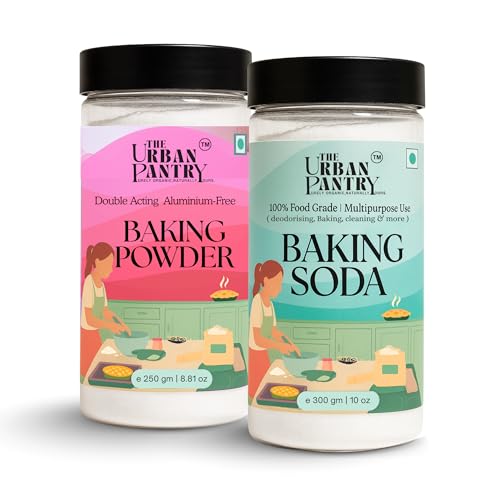 Image of The Urban Pantry Baking Powder 250 g + Baking Soda 300 g | Double-Acting Aluminium-Free Baking Powder & 100% Food-Grade Sodium Bicarbonate | Bake, Clean & Deodorize