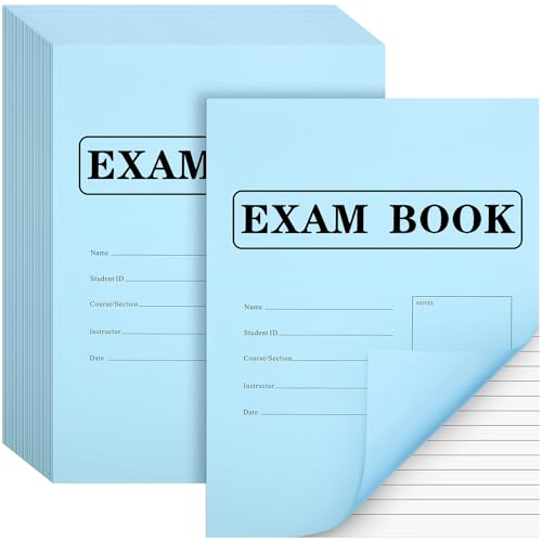 Skyygemm 50 Pack Exam Blue Book, 8.5' x 11' Blue Test Books, 8 Sheets 16 Pages, Wide Ruled Saddle Stitched Examination Notebooks for School Test Business Office