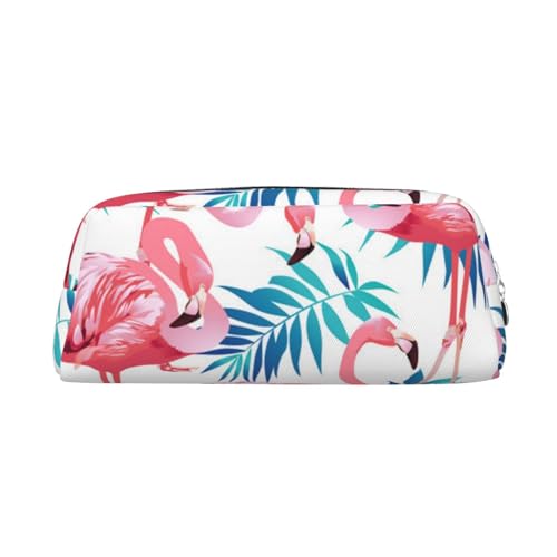 Astuccio con stampa di fenicotteri con foglie verdi e piante e uccelli spazioso ed con cerniera astuccio per matite da ufficio Taglia unica elegante argento