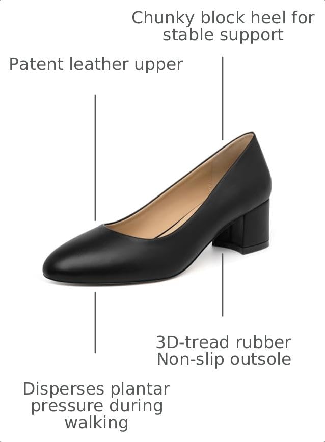 Image of SKYSTERRY Women's Low Heel Dress Pumps Shoes 2 Inch | Low Chunky Block Heel Pumps, Closed Round Toe Heels, Patent Leather Office Work Wedding Pumps Shoes