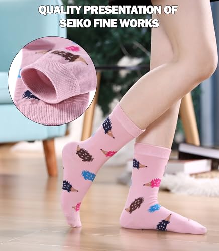 Image of SDBING Womens Cat Socks Cute Gifts Animal Soft Breathable Thin Cotton Casual Crew Socks 5 Pairs