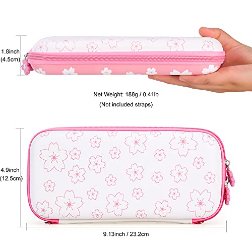 Tscope Cute Carrying Case For Nintendo Switch Lite, Pink Sakura Portable Hard Shell Girls Travel Storage Bag, With Glass Screen Protector & Thumb Grip Caps (Switch Lite Pink) #TOP2