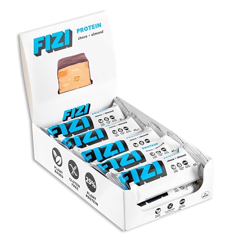 FIZI High Protein Riegel – Schoko + Mandel 10 x 45g – Vegane Proteinriegel - 13g Pflanzenprotein - Vegane Proteinriegel Ohne Zucker – Milchfrei Riegel - Palmölfreie