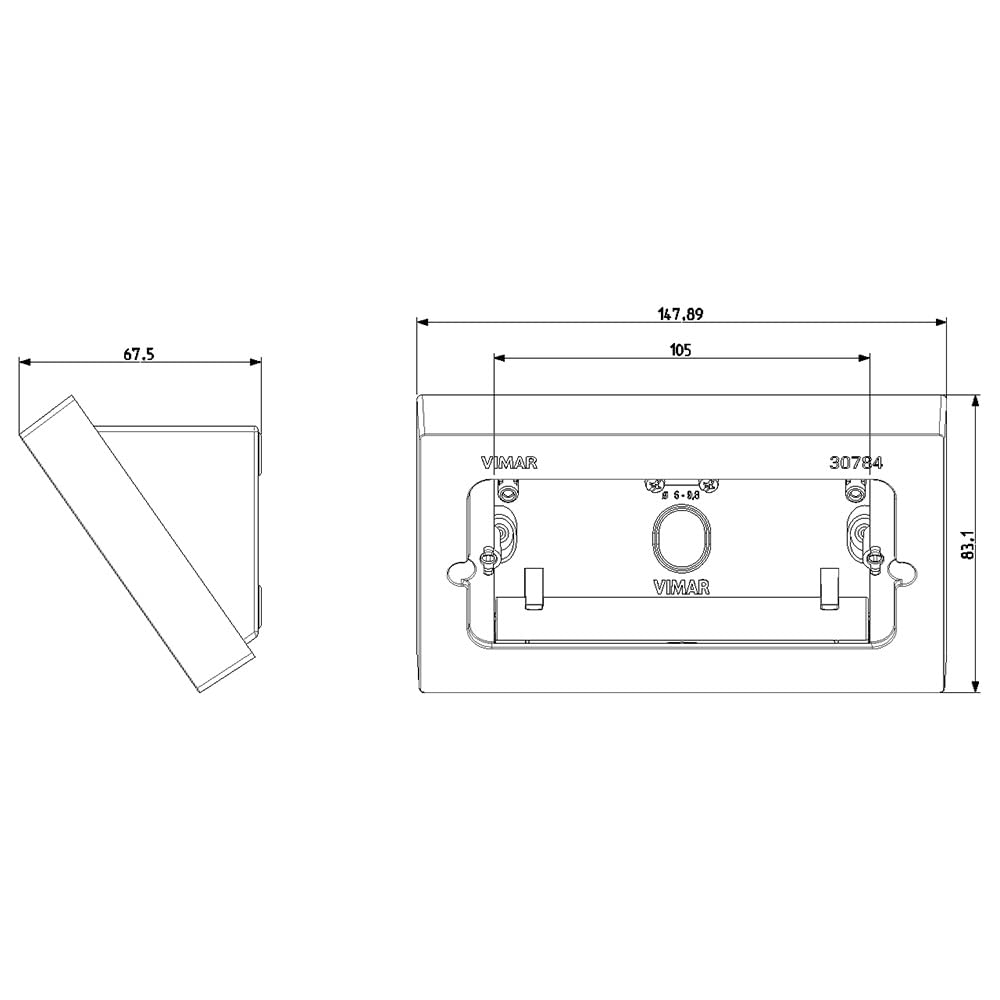 Vimar 30784.B Linea Scatola inclinata da tavolo, installazione di 4 moduli, in doppia versione: 1-profondità massima 32 mm, 2-profondità massima 44 mm, Da completare con supporto e placca