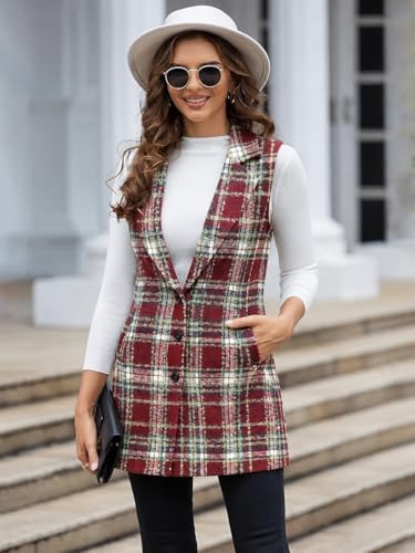 Image of IDEALSANXUN Plaid Vest for Women Fall Winter Sleeveless Blazer Jackets