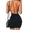 Just Quella Women Sexy Bodycon Party Dresses Backless Spaghetti Straps Clubwear Mini Dress (S, Black)
