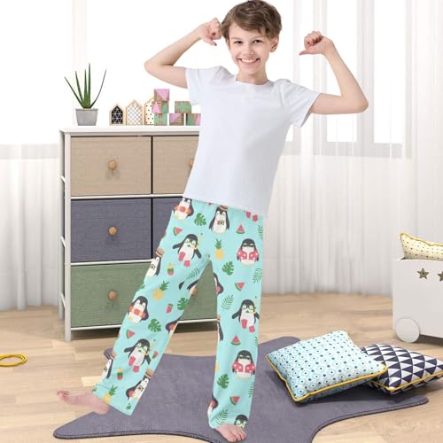 Boy's Pj Pants Penguin Tropical Fruit Lounge Bottoms Elastic Waist Kids Joggers with Pockets Size 6-144