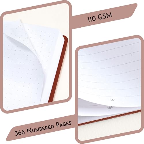 Image of NEORAH -B6 RULED | 368 Pages - 110 Gsm | PAGE A DAY JOURNAL (17.5 X 12.5 cm)-Hardcover RULED Notebook |Back Pocket |3 Silk Book Mark - Completely HANDMADE for Journaling,writing - BROWN