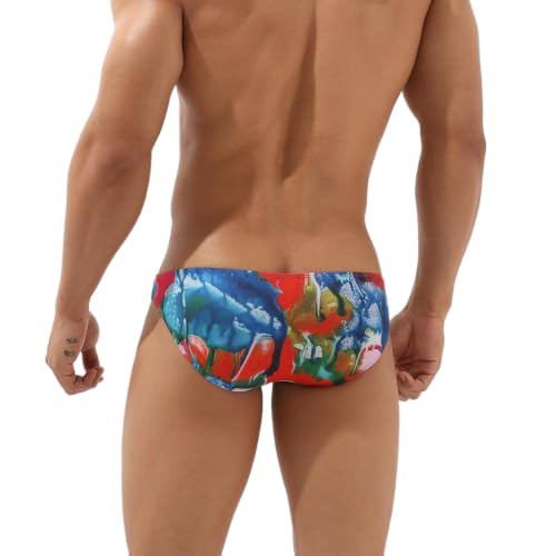 Wayonge Men's Briefs Underwear Low Rise Men Bikini No Fly Covered Soft Breathable Daily Wear Sexy Printed Briefs for Men (00105-Colorful,X-Large)
