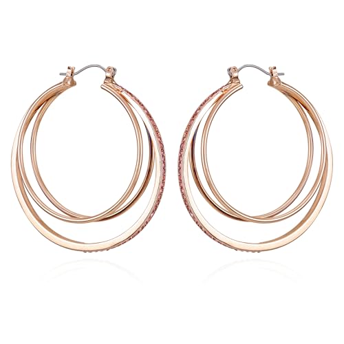 Boucles d'oreilles créoles GUESS triple couche en or rose et cristal