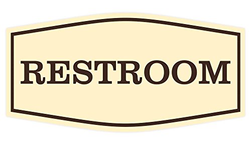 Fancy Restroom Sign - Business Bathroom Signage - Easy to Install (Ivory/Brown) - Medium 1 Pack