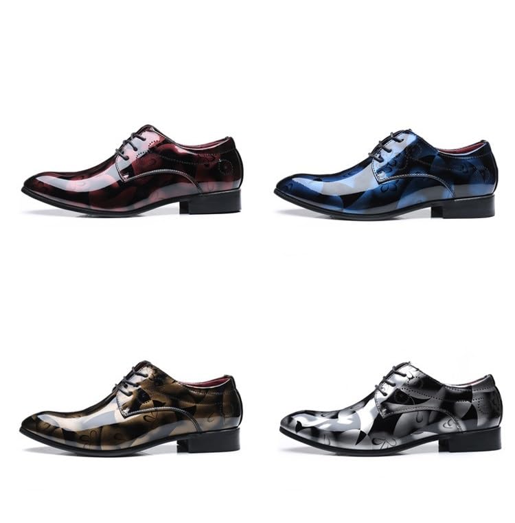 Men's Printing Pointed-Toe Patent Leather Derby Oxford Shoes Fashion Slip On Prom Business Wedding Dress Shoes2