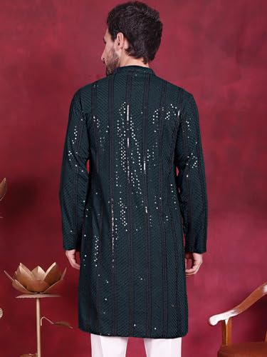 Image of Jompers Men's Regular Fit Rayon Sequins Chikankari Embroidered Kurtas
