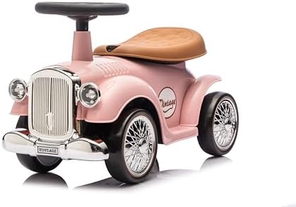 Baroni Toys Vintage Rutschfahrzeug für Kinder von 12 bis 36 Monaten, Retro Rutschauto mit Hupe, Staufach, Lenkstange und stabilen Rädern zum Laufenlernen, 25x59x35 cm (Rosa)