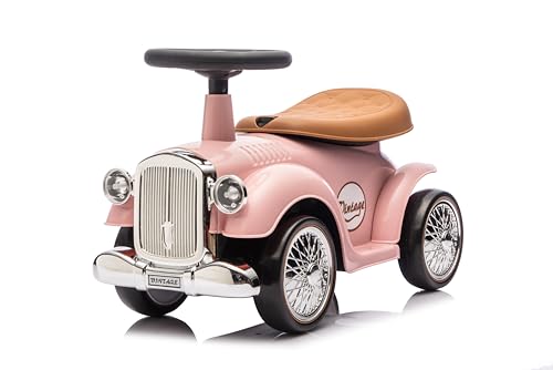 Baroni Toys Vintage Porteur Voiture pour Enfants de 12 à 36 Mois, véhicule à Pousser avec klaxon, Compartiment de Rangement, Volant et Roues Stables pour Apprendre à Marcher, 25x59x35 cm (Rose)