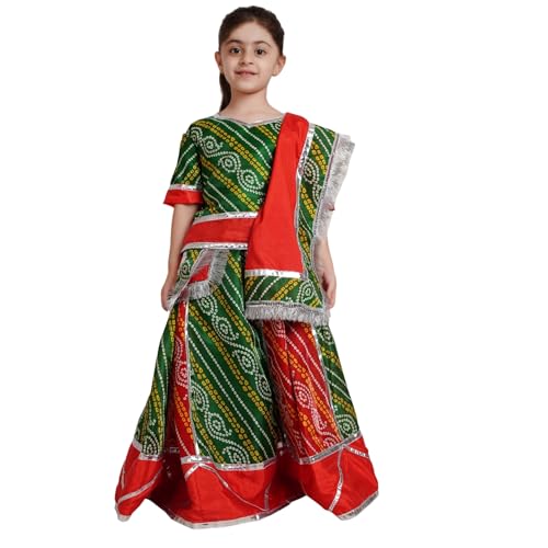 Image of Kaku Fancy Dresses Kids Ethnic Garba Lehenga Choli with Dupatta | Traditional Indian Navratri Dress for Girls | Festive Ghagra Choli Outfit for Dandiya & Garba Nights