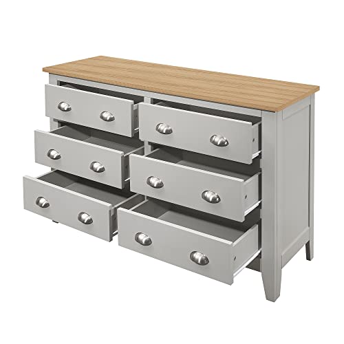 Bedroom Furniture 5 Pcs Sets W/ King Bed, 2 Nightstand, Chest & Dresser, Dresser W/ 6 Storage Drawers, Nightstand W/ Drawer & Shelf, Chest W/ 6 Drawers, Bedroom Set For Boy Girl Men Women, Gray+Oak #TOP2