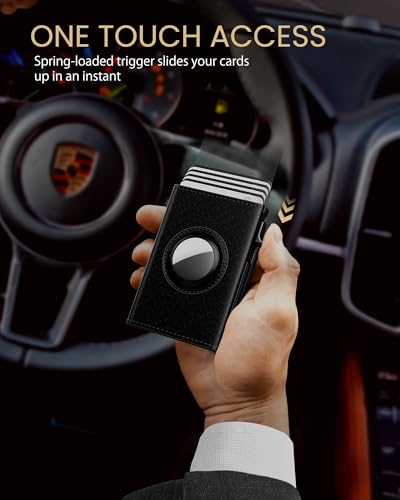Image of typecase AirTag Wallet for Men: Compatible with Apple AirTag (1st & 2nd Generation), RFID Blocking, Genuine Leather, Slim & Minimalist Design - 14 Card Capacity | ID Window | Cash Slot (Dark Black)