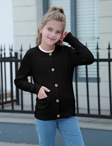Girls Cardigan Long Sleeve Button Front Sweater Toddler Kids Knit School Uniforms Sweaters with Pockets 3-12 Years
