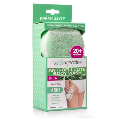 Spongeables Anti Cellulite Body Wash in a 20+ Wash Sponge, Fresh Aloe, 1 Count