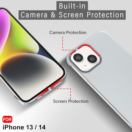 Image of TheGiftKart Hybrid Ultimate Slim Back Case Cover for iPhone 13 / iPhone 14 | Lightweight Profile | Hard Back Case Cover for iPhone 13 /14 (PC & TPU, Metal Camera Ring, Leather Texture Finish, Grey)