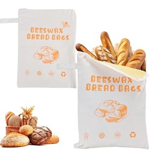 2PCS Beeswax Bread Bags, Reusable Bread Bags for Homemade Bread, Extra Large Cotton Linen Bread Storage Bag with Natural Beeswax Lining for Sourdough & Artisan Loaves, Bakery Essentials (A)