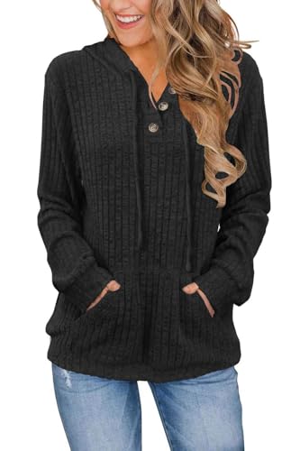 JomeDesign Black Long Sleeve Shirt for Women Hoodies Loose Casual Pullover Lightweight Sweaters 2025 Black L
