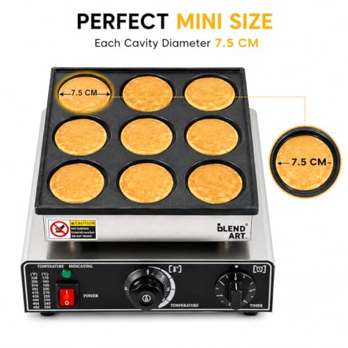 Image of Blend Art Mini Pancake Maker Machine Commercial Electric Non Stick Pancake Baker Stainless Steel Adjustable Temperature 50-300C Fast Heating for Bakery Cafe Food Stall Home (9 pcs)