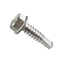 #8 x 1 Hex Washer Head Self Drilling Tek Screws, Stainless Steel 410, Full Thread, Plain Finish, Self-Drilling, Quantity 100 By Fastenere