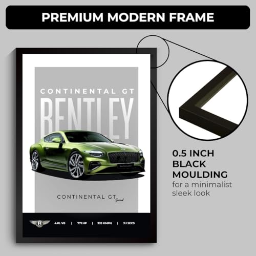 Image of Bentley Continental GT Poster | Framed Bentley A4 Sized (31 x 23 cm) | Continental GT Car Poster for Wall, Gift for Boys, Luxury Frames | Dream Car Posters for Wall, Bedroom, Hostel, Study Area, Hostel