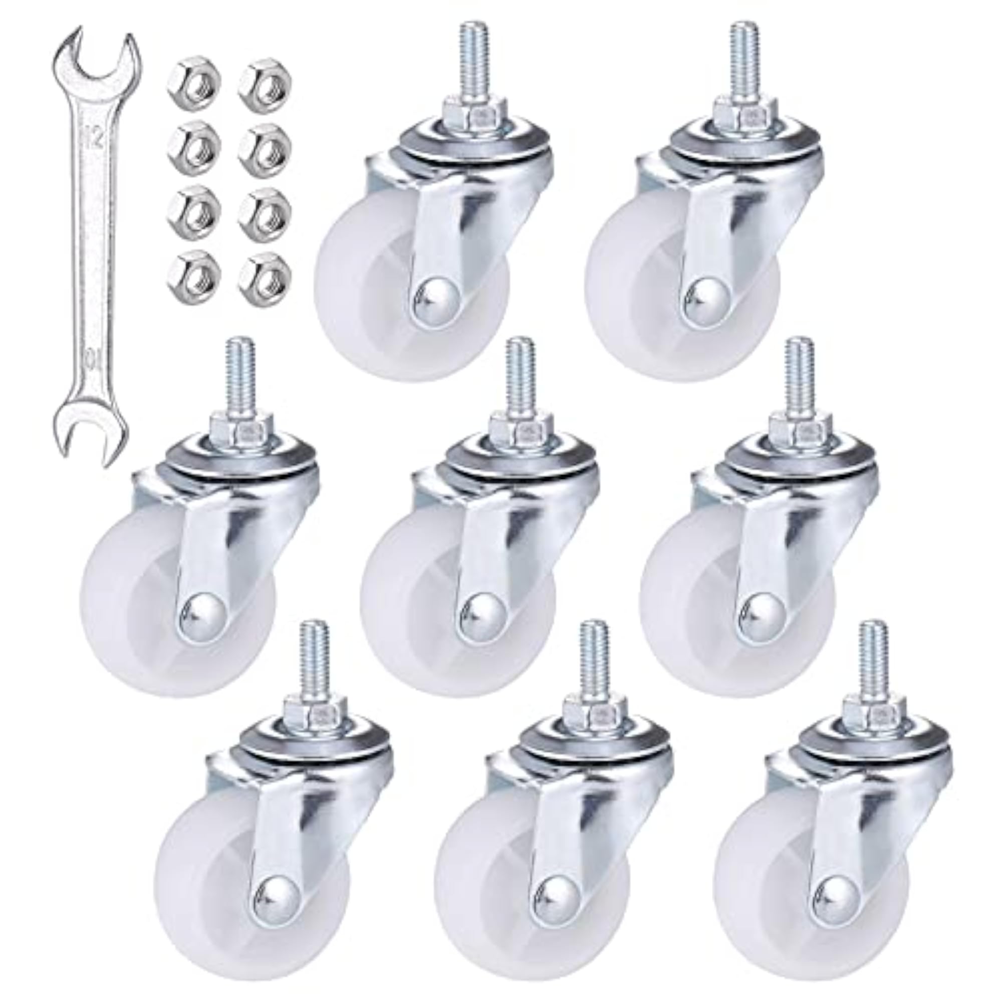8Pcs Swivel Castor Wheels with Nuts and Spanner for DIY Projects