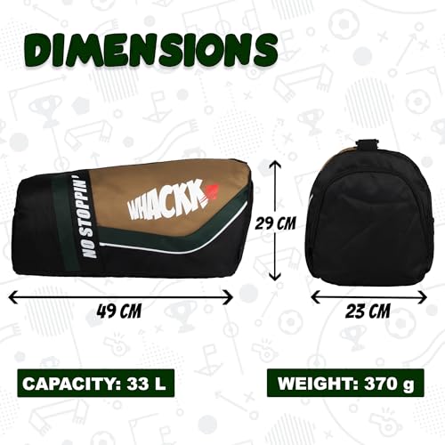 Image of Whackk Armstrong Blk Khaki 33L Gym Fitness Workout Training Sports Travel Duffle Bag Separate Shoe Pocket Dry Wet Pocket Multipurpose Carry Bag Adjustable Strap Lightweight Sports Kit Men Women