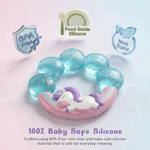 Image of Baybee Natural Silicone Baby Teether for 3-12 Months | Soft Unicorn Lightweight Teething Toy for Infants | BPA-Free Teethers Chew Toy Non-Toxic Food Grade Soother | Teething Relief for Babies