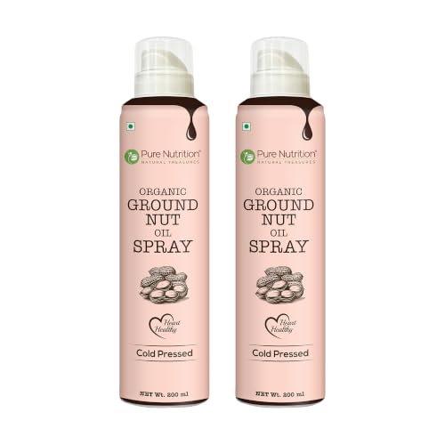 Image of Pure Nutrition Organic Groundnut Oil Spray - 400ml | 100% Pure & Cold-Pressed | Cook Healthy with 10X Less Oil | Naturally Rich in Antioxidants | Supports Heart Health | Ideal for Grilling, Sauteing & Low-Calorie Cooking (200ml x 2)