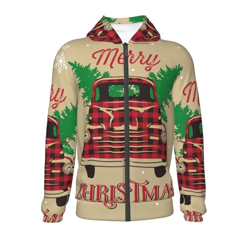 Christmas Vintage Red Truck Kid Hoodies Boys Zip Up Sweatshirts Girls Pullover with Pocket2