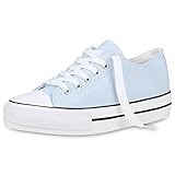  SCARPE VITA Damen Plateau Sneaker Basic Canvas Stoff Schuhe Schnürer Freizeit Turnschuhe Profilsohle Plateauschuhe 191444 Hellblau 37