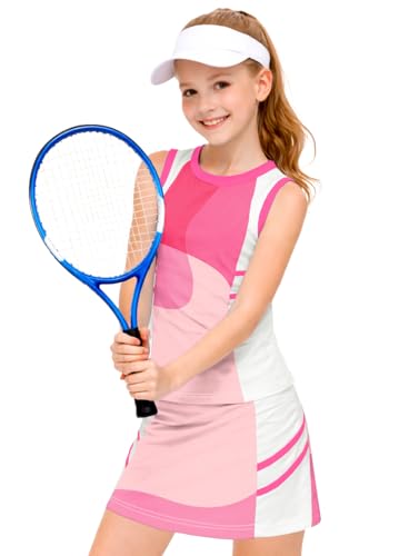Image of AOBUTE Girls Tennis Golf Outfit Tank Top and Skirt with Shorts Set 4-12 Years