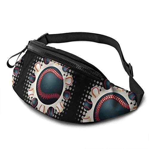 GOSMAO Riñoneras Deportivas,Riñoneras Running con Correa Ajustable,Béisbol Negro,Bolsos de Gimnasio Bolsos Bandolera para Hombre Mujer