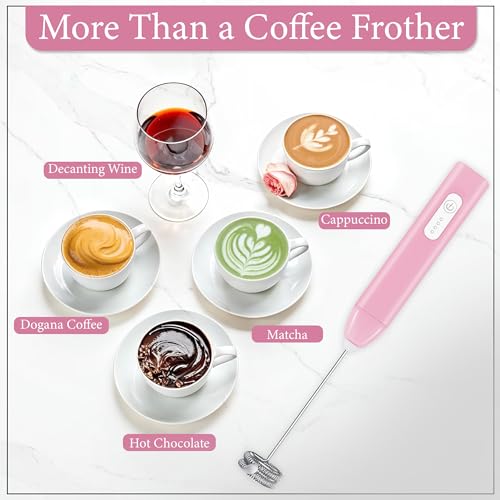 Image of GLUN Portable Coffee Frother Vibe Pink Colour 1 Piece, Type-C Port Rechargeable Handheld Milk Frother with 2-Layer Detachable Steel Whisk, Fast Foam Maker for Latte, Cappuccino & Coffee