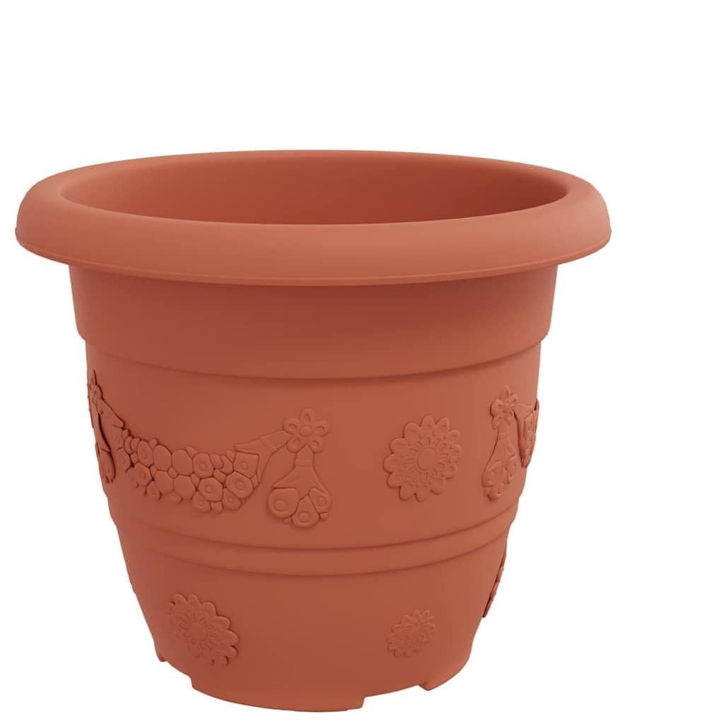 Runder Blumentopf 24er Set Ziegelrot Ø 30 x 25 cm aus Kunststoff - Moderner Pflanztopf mit Entwässerungslöchern für Garten Balkon Terrasse und Innenbereich