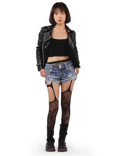 Image of Sacina Full Body Black Flower Fishnet Tights, Thigh High Fishnet Stockings, Gothic Accessories