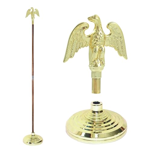 Super Tough Indoor Flag Pole kit 8ft - Metal Eagle - Gold Texture Base - Aluminum Flagpole with Brass Finish - Heavy Duty Inside House Flagstaff - Interior Shaft and Stand - No Ensign Included